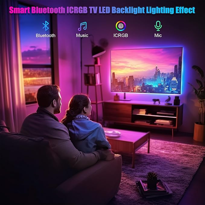 PANGTON VILLA LED Lights for TV 80-100 Inch, 24.6FT ICRGB TV LED Backlight Kit Work with APP & Remote Control, Music Sync TV LED Lights, TV Lights Behind, USB Powered