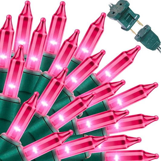LAMPHOME Super-Bright Extendable Pink Christmas Lights Decoration 150Lights 31.9ft UL Certified Mini Bulb String Lights Set for Outdoor Christmas Tree Garden Holiday Party Patio Wedding Garland Decor