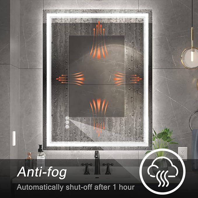 30x36 Inch Led Mirror for Bathroom with Front Light and Backlit, Dimmable Anti Fog Wall Bathroom Mirror with Led Lights, Water Proof, Decor Vanity Mirror
