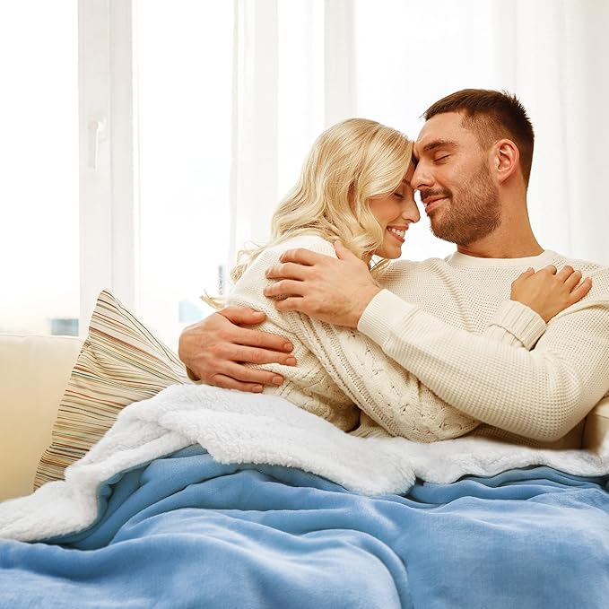 Bedsure GentleSoft Sherpa Fleece Throw Blanket Twin Size for Couch - Thick and Warm Throw for Women and Men, Soft Fuzzy Plush Twin Blanket for Winter, Washed Blue, 60x80 Inches