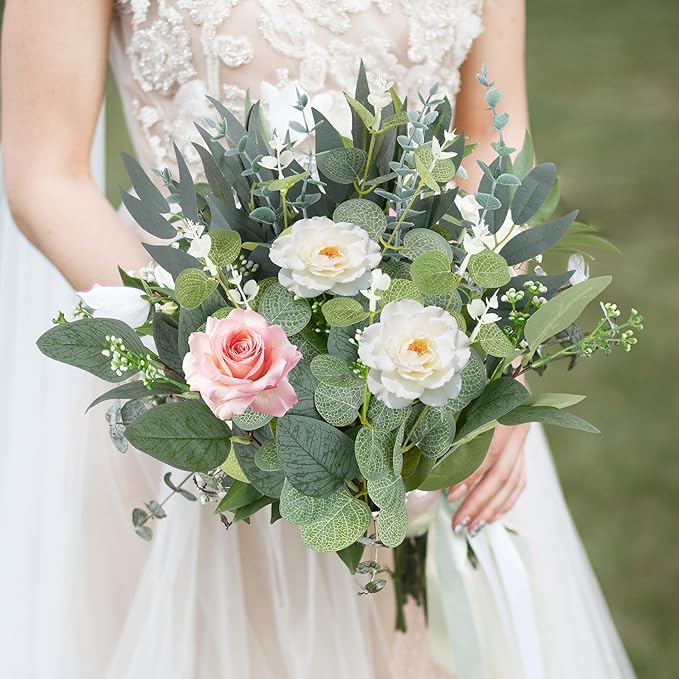 150 Pcs 4 Kinds Mixed Artificial Eucalyptus Leaves Stems Bulk Fake Silver Dollar Eucalyptus Bundle Faux Plants Greenery for DIY Bouquets Floral Arrangement Wedding Engagement Party Decor