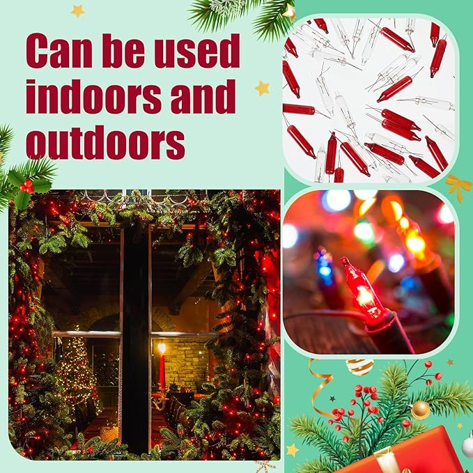 Mudder 200 Count 2.5V Christmas 50/100/150/200 Count Mini Incandescent Wire String Lights Replacement Bulbs Indoor/Outdoor Christmas Lights Decorations for Home Xmas Tree(Warm Red)