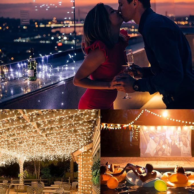 2 Pack 22.6ft 66 Led Battery Powered String Lights, IP65 Waterproof 8 Modes Twinkle Fairy Lights with Timer for Bedroom, Garden, Party, Christmas Tree Indoor Outdoor Decorations，Warm White