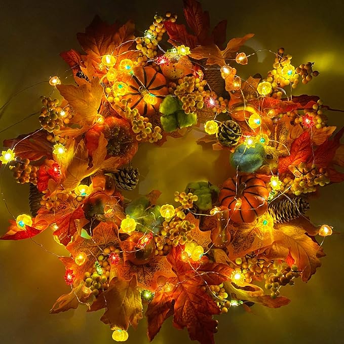 TURNMEON Thanksgiving Decorations 30LED/10Ft 3D Pumpkin Lights Thanksgiving Decor for Home, 3 in 1 Battery Powered Fall Lights Pumpkin Decor, Fall Garland Autumn Indoor Outdoor Halloween Christmas