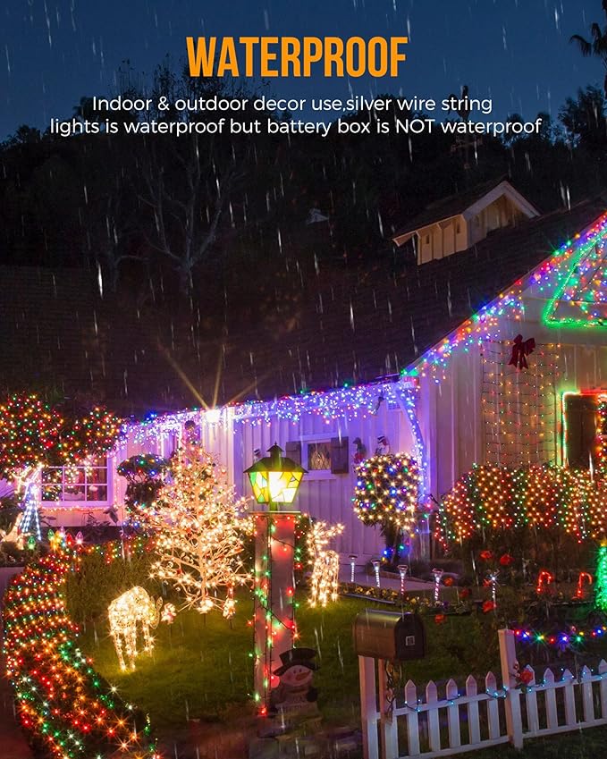 Battery Operated Fairy Lights, 10Feet 120LEDs Firecracker String Lights Waterproof Silver Wire Starry Firefly Lights for DIY Wreath Home Weeding Indoor Outdoor Christmas Decorations, Multicolor