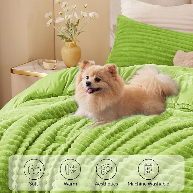 BEDELITE Fleece Twin Comforter Set -Super Soft & Warm Fluffy Dark Citron Bedding, Luxury Fuzzy Heavy Bed Set for Winter with 1 Pillow case