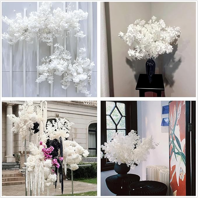 10Pcs in Bulk Artificial White Cherry Full Blossom Branches 35 Inch for Tall Floor Vase Wedding Home Decoration Fake Silk Flowers for Table Centerpiece Garden Party Indoor Outdoor (White - 10Pack)