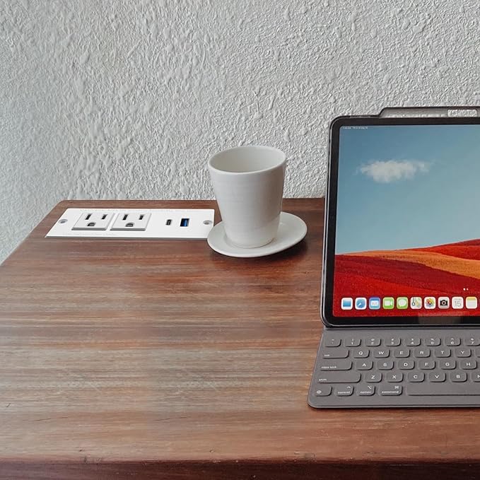 USB C Recessed Power Strip Fast Charge Desktop Power Station 2 Outlets 2 USB (PD20W & QC18W, Total 20W) Mountable Flat Plug Extension Cord Mount for Tabletop Sofa Cabinet Nightstand (USB C White)