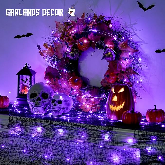 JMEXSUSS 2 Pack Christmas Fairy Lights Battery Operated, Total 400 LED 132ft Purple Christmas String Lights Indoor with Remote, 8 Modes Copper Wire Twinkle Lights for Bedroom Wall Tree Decor
