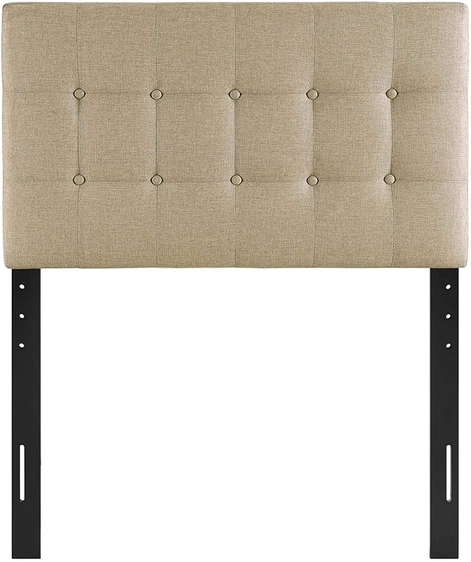 Modway Emily Tufted Button Linen Fabric Upholstered Twin Headboard in Beige