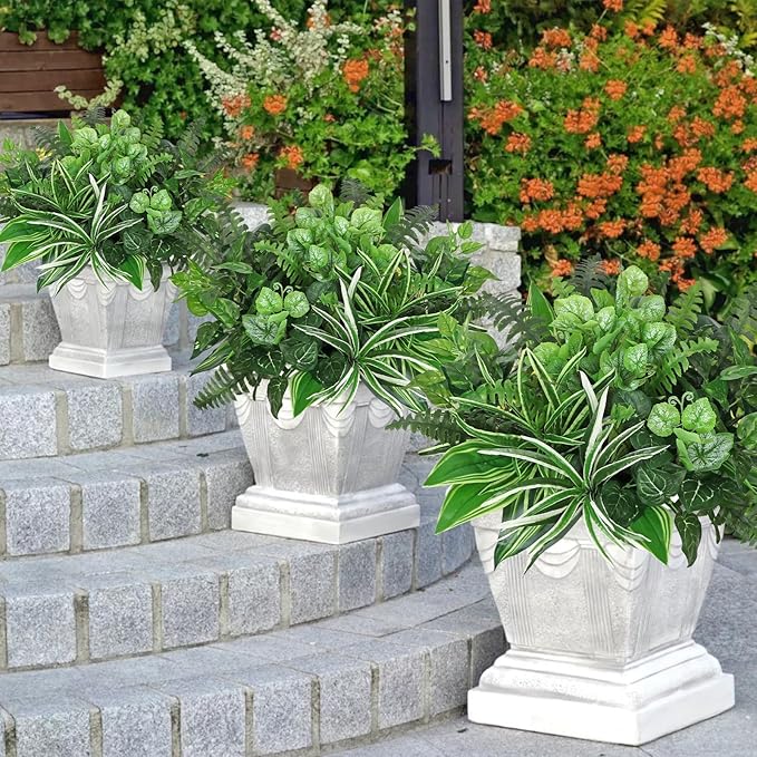 18PCS Artificial Plants Outdoor UV Resistant Fake Plants Stem Faux Greenery Plastic Plants Bushes for Garden Patio Porch Window Box Home Wedding Decor(Greenery, 18PCS)