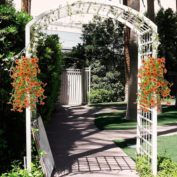 Artificial Hanging Flowers Plants for Outdoor Fall Decoration, 2PCS Faux Silk Daisy UV Resistant Look Real for Outside Home Indoor Planter Porch Window Yard Autumn Decor(Orange)
