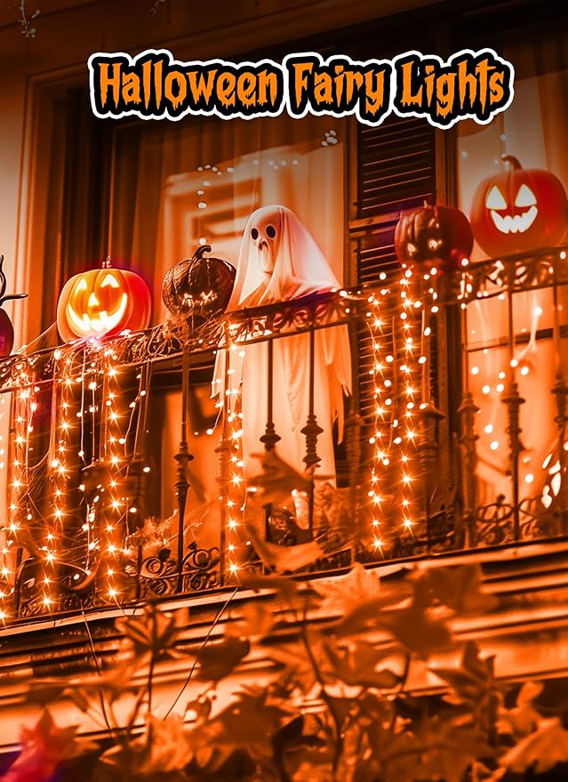 Minetom Halloween Fairy Lights, 33Ft 100 LED Battery Operated Fairy Lights, Waterproof Copper Wire Mason Jar Lights for Home Party Ghost Haunted House Indoor Outdoor Halloween Decorations, Orange