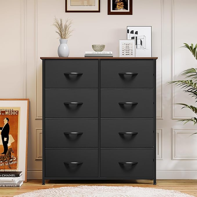 YITAHOME Dresser with 8 Drawers, Tall Storage Tower with 8 Drawers, Black Dresser & Chest of Drawers, Storage Drawer Organizer for Closet, Bedroom, Living Room