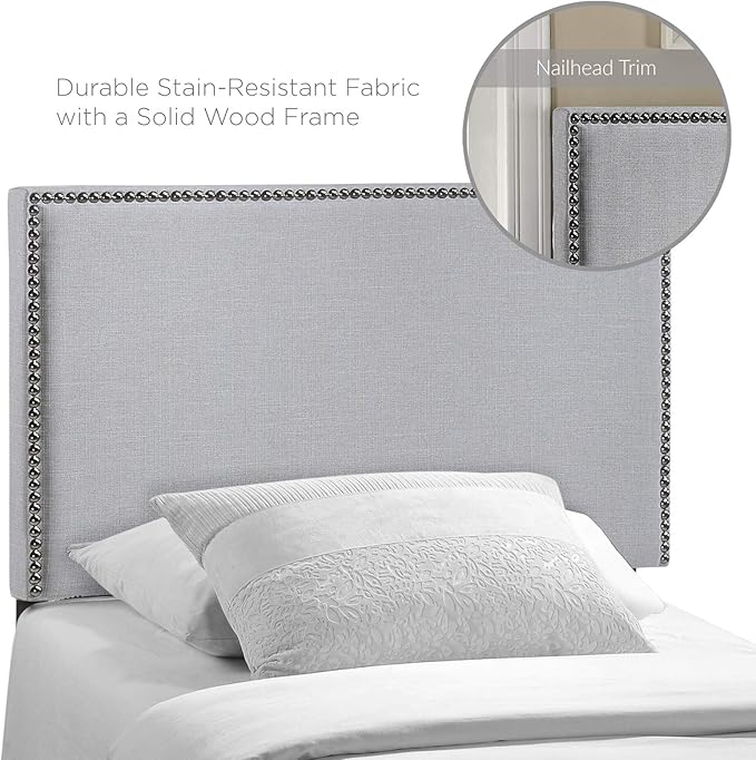 Modway Region Linen Fabric Upholstered Twin Headboard in Gray with Nailhead Trim