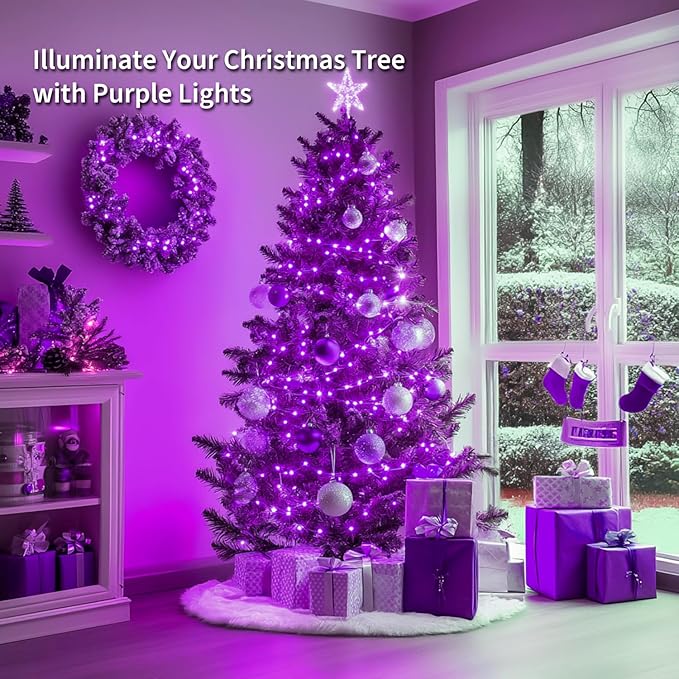 JMEXSUSS 4 Pack 50 LED Halloween Fairy Lights Battery Operated, 16.1ft Purple String Lights, Mini Christmas Lights Indoor Outdoor Waterproof for Bedroom Party Halloween Christmas Decorations
