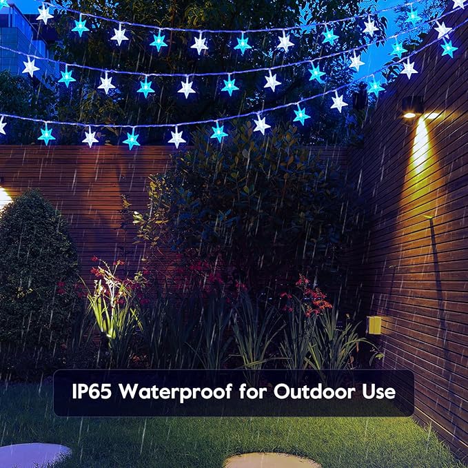 Minetom Blue and White Star String Lights Plug in - 33 ft 100 LED Star Fairy String Lights with Remote and Timer, 8 Modes Waterproof for Tent Loft Bed Backyard Patio Balcony Staircase