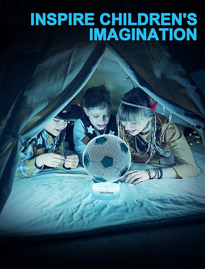 Nice Dream Soccer Night Light for Kids, 3D Illusion Night Lamp, 16 Colors Changing with Remote Control, Kids Room Decor, Toys Gifts for Children Boys Girls
