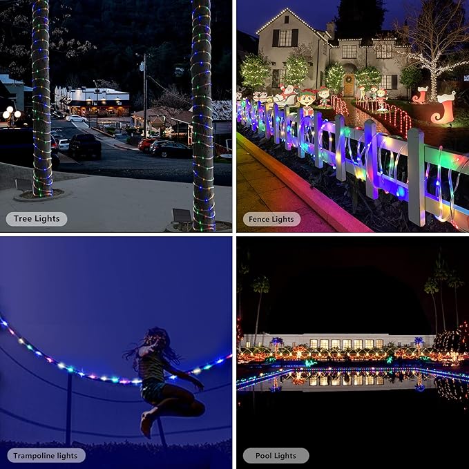 Solar String Lights Outdoor, 132Ft(66Ftx2 Pack) 400LED Rope Lights Waterproof, Color Changing LED Fairy Lights Solar Powered,Tube Lights with Remote for Christmas,Garden,Swimming Pool,Trampoline
