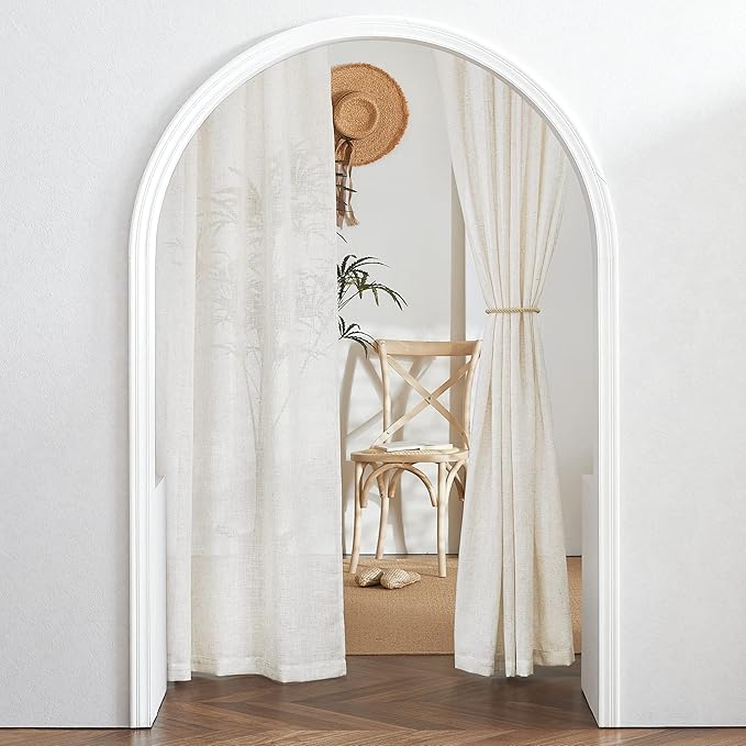 RYB HOME 108 inch Curtains - Flax Linen Blend Semi Sheer Light Glare Filtering Extra Long Drapes for Living Room Dining Doorway Farmhouse Office Sunroom, Linen, Wide 52" by Long 108", 2 Panels