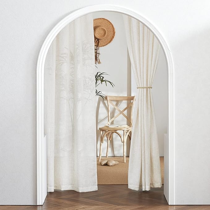 RYB HOME Linen Flax Curtains 84 inches Long, Absorbent Linen Woven Half Privacy Light Filtering Drapes Semi Sheer Curtains for Living Room Bedroom Home Office Patio, 52 W x 84 L, 2 Panels