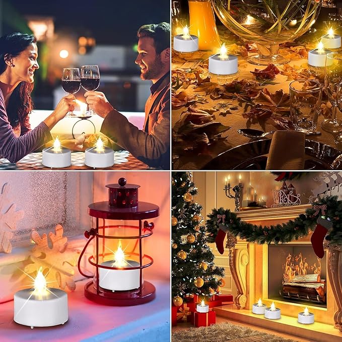 Battery Operated LED Tea Lights: 12PACK Flameless Votive Candles Lamp Realistic and Bright Flickering Holiday Gift Long Lasting 150Hours for Seasonal & Festival Celebration Warm White
