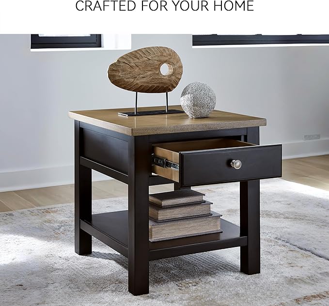 Signature Design by Ashley Drazmine Casual End Table with 1 Lower Shelf, Light Brown & Black