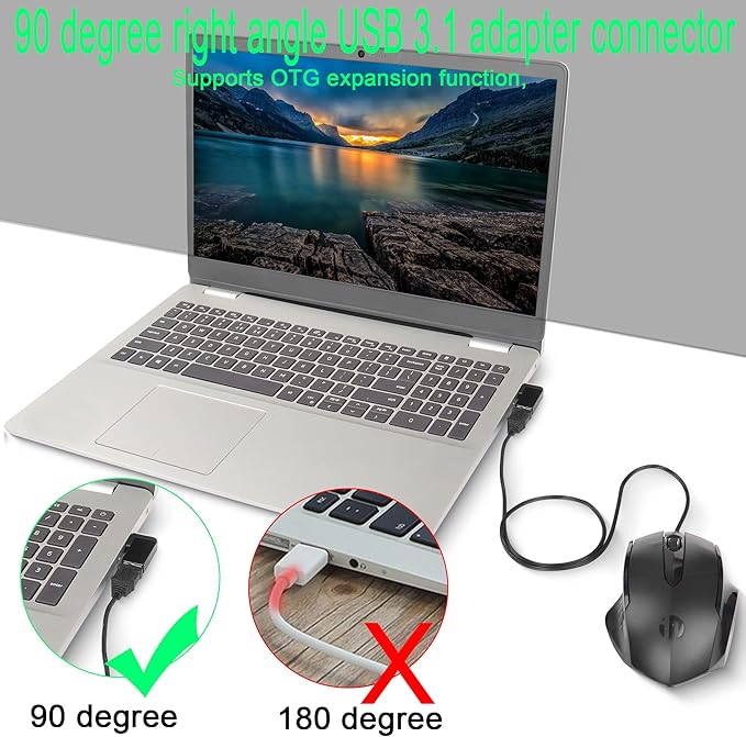 QIANRENON 90°Angle USB 3.1 Adapter 10Gbps USB 3.1 Male to Female Right Angle Connector USB A 3.1 L-Angle Converter Coupler, Support Data Transfer OTG 3A Charging, 2Pcs(Right Angle Side Bend)