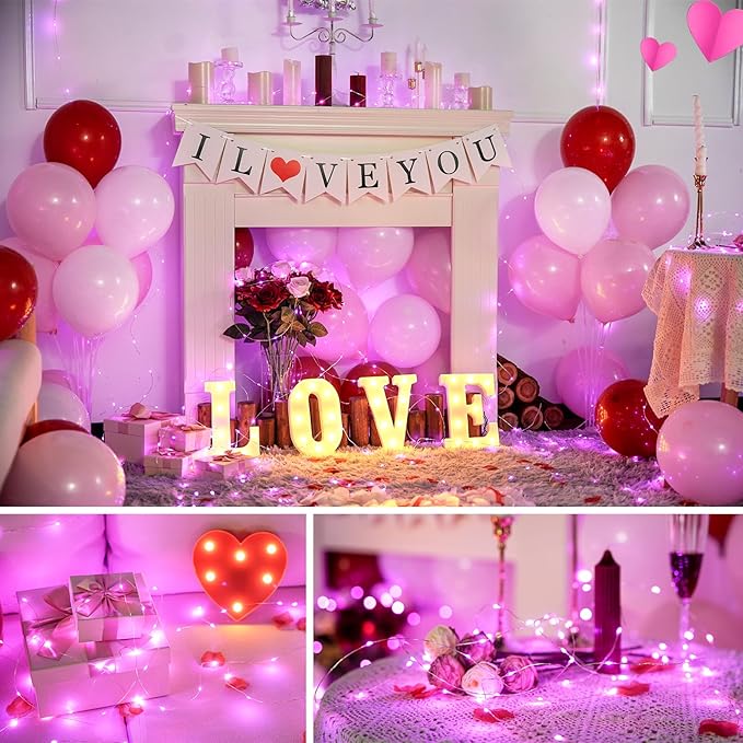 JMEXSUSS 2 Pack Pink Fairy Lights Battery Operated, Total 200 LED 66ft Valentine Twinkle String Lights with Remote, 8 Modes Pink Lights for Valentine's Day Bedroom Anniversary Indoor Outdoor Decor