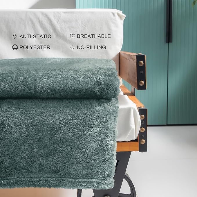 Exclusivo Mezcla Plush Fuzzy Fleece Throw Blanket Extra Large, Super Soft, Fluffy and Warm Blankets for Couch, Bed, Suitable for All Seasons (50x70 Inches, Celadon)