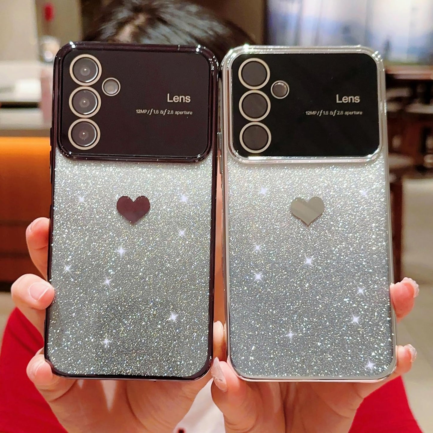 phylla Gradient Bling Glitter Heart Case for Samsung Galaxy A25 5G, Slim Clear Shockproof Bumper