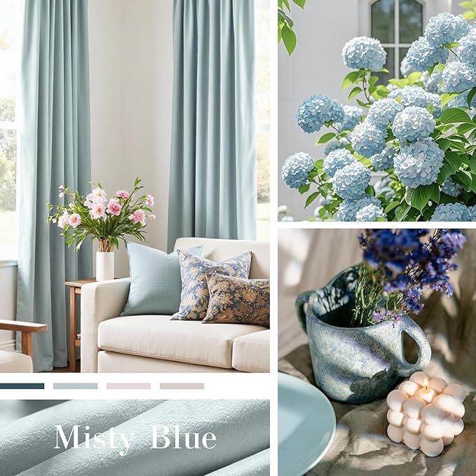 Lazzzy Velvet Blackout Curtains Thermal Insulated Room Window Drapes Super Soft Luxury Curtains for Living Room Bedroom Rod Pocket 2 Panels, Misty Blue, 52" W x 84" L