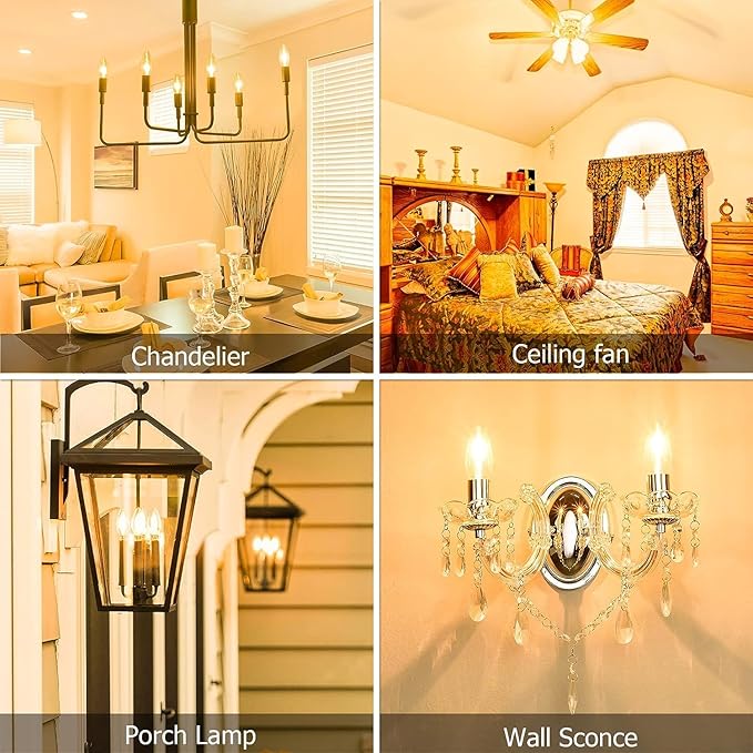 Cotanic E12 LED Bulb Dimmable 3000K Soft White, LED Candelabra Bulbs 60Watt Equivalent, Small Base Type B Light Bulbs, Candle Shape Chandelier Light Bulbs Clear Glass, 600LM, 12 Pack
