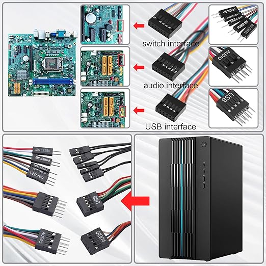 Motherboard Front Panel Adapter Kit: Power Switch/USB 2.0/Audio Connector for Business Desktop Mainboards (Qitian/Yangtian/ThinkCentre-Compatible) to Standard ATX Case