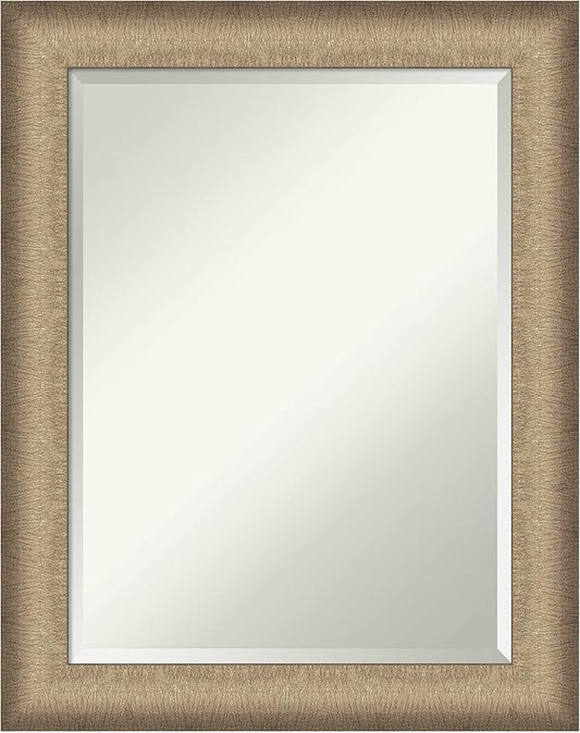 Amanti Art Bronze Bathroom Mirror for Over Sink, 29x23 Elegant Brushed Bronze Rectangle Vanity Mirror, Medium Casual Frame, Hangs Horizonally and Vertically, Bathroom Wall Decor, Beveled Edge