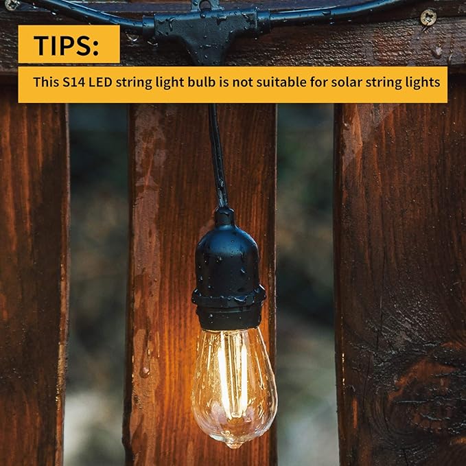 Shatterproof S14 Replacement LED Light Bulbs, 2W, Equivalent to 11-25 Watt, Warm White 2200K, Outdoor String Lights Vintage Edison Bulb, E26 Medium Base, 15-Pack