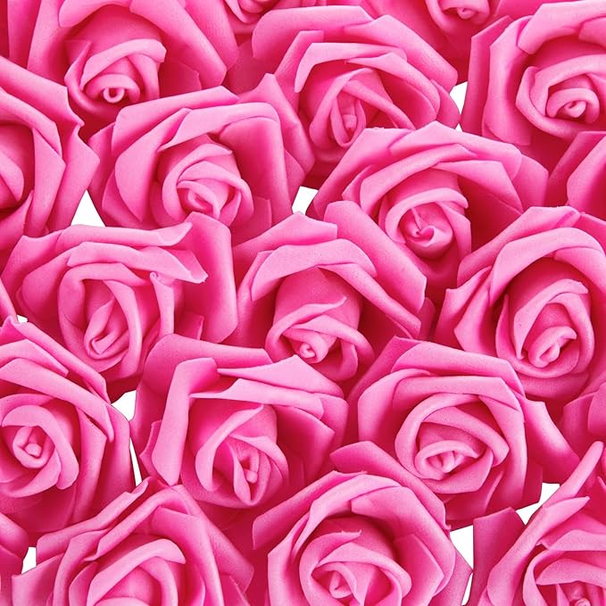 Juvale Artificial Roses - 3 in Heads, 100-Pack, Hot Pink - Faux Flowers for Vase & Wedding Decor - Centerpiece Table Decorations & Bridal Bouquet