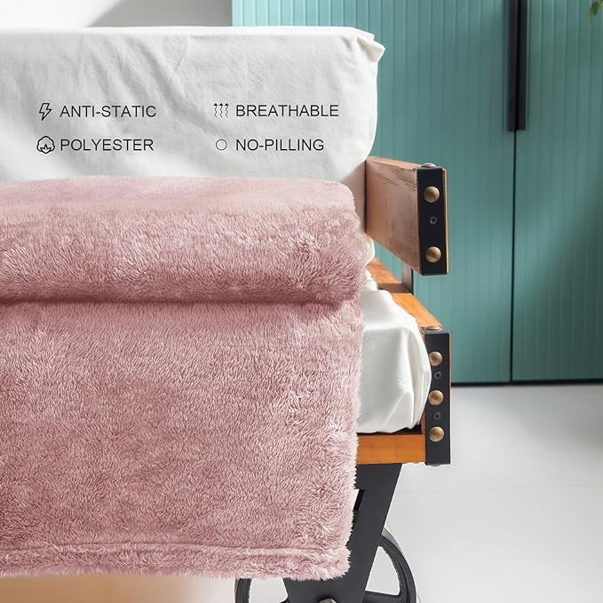 Exclusivo Mezcla Plush Fuzzy Fleece Throw Blanket Extra Large, Super Soft, Fluffy and Warm Blankets for Couch, Bed, All Season Use (50x70 Inches, Pink)