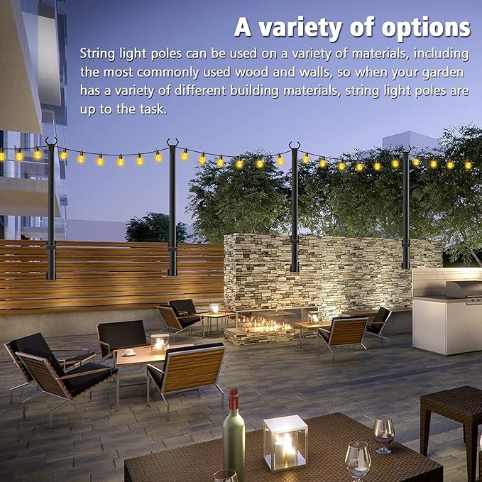8 Pack 5Ft String Light Poles,Outside String Lights,Outdoor Light Poles,Metal Poles Stand for Patio,Backyard,Deck