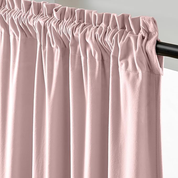Lazzzy Velvet Blackout Curtains Thermal Insulated Room Window Drapes Super Soft Luxury Curtains for Living Room Bedroom Rod Pocket 2 Panels, Dusty Pink, 52" W x 72" L