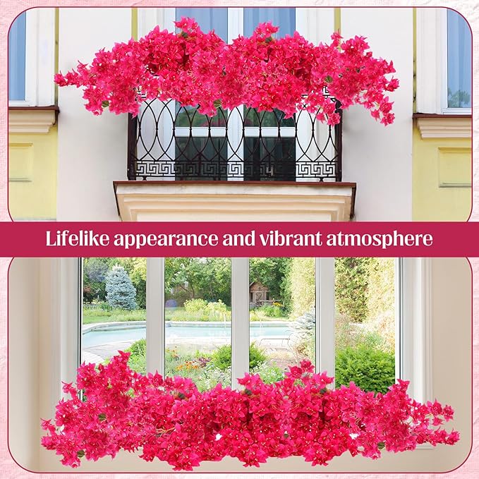 16 Pack Artificial Bougainvillea Floral 38" Silk Long Stem Bougainvillea Plants Hanging Table Centerpiece for Home Wedding Indoor Outdoor Decorations (Rose Red)