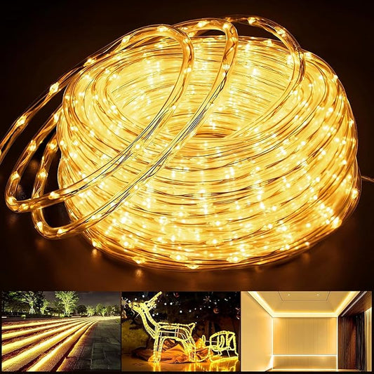 OMIKA 50ft Connectable Outdoor Rope Lights, 600 LED Warm White Strip Light Plug in for Indoor with Waterproof 8 Modes, Outdoor String Lights for Garden, Backyard, Patio, Deck, Pool, Camping Decor