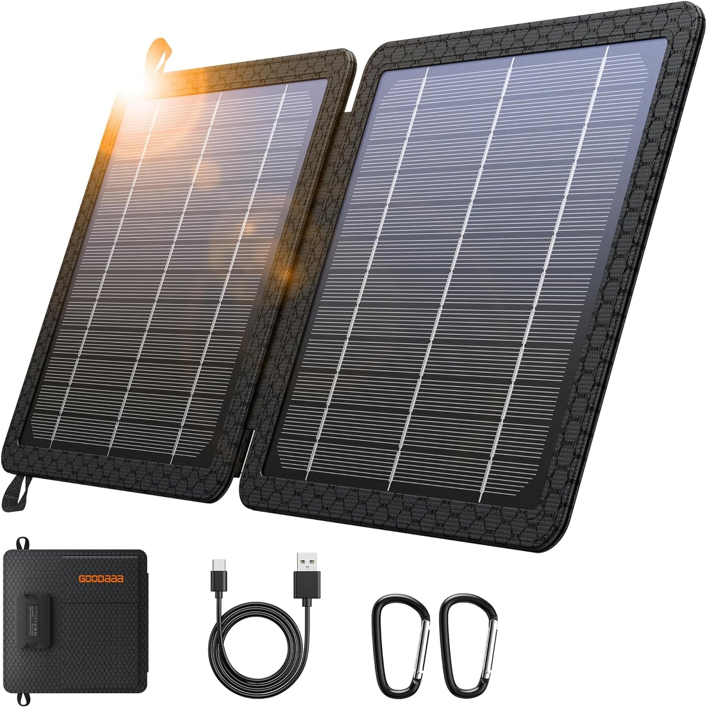 GOODaaa 10W Portable Solar Charger, Dual USB Outputs, Foldable Size, 24% High Conversion Efficiency, Waterproof &