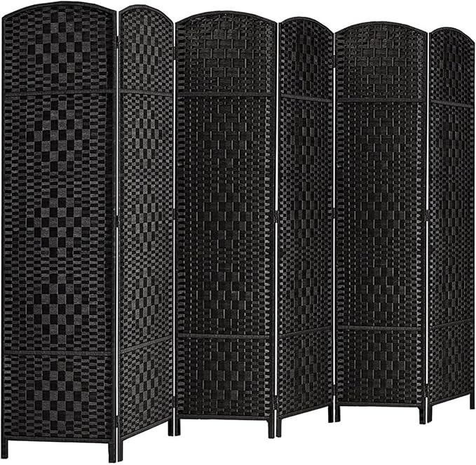 Rose Home Fashion Room Divider, 6 ft Tall Room Dividers and Folding Privacy Screens, 16in Privacy Screen 6 Panel Black Space Temporary Wall Foldable Partition Separation