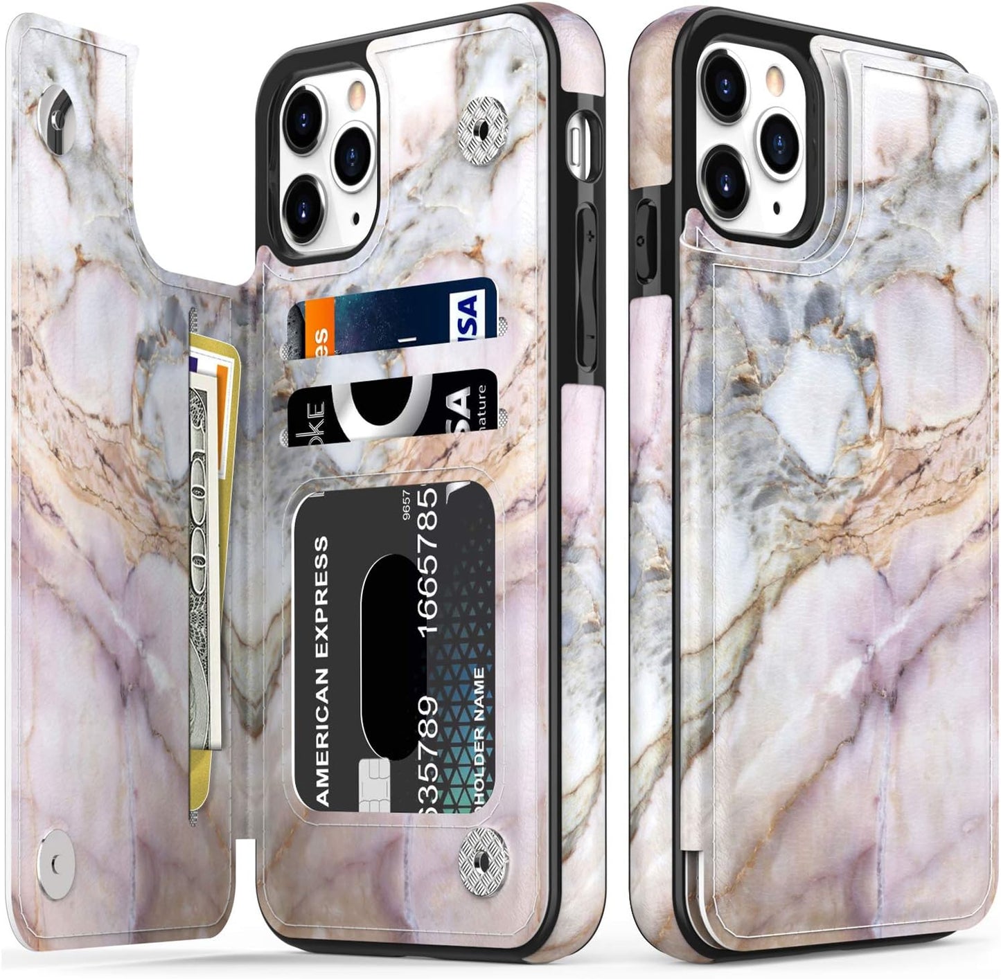 LETO iPhone 11 Pro Max Case, Leather Wallet Flip Folio Cover with Card Slots and Kickstand, Protective Phone Case (Pink