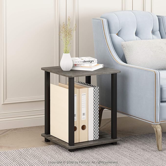 Furinno SIMPLISTIC Side Table Set of 2, 2-Tier End Table, Nightstand, Night Stand, Bedside Table, Easy Assembly, for Living Room, Bedroom, French Oak