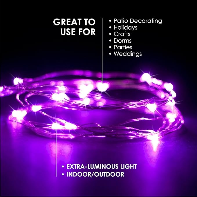 2 Sets 20 LEDs Pink Color String Lights Silver Wire Indoor and Outdoor 6.5 Feet Firefly Starry Fairy Lights Battery Powered for DIY, Christmas, Holidays, Party, Bedroom and Centerpieces