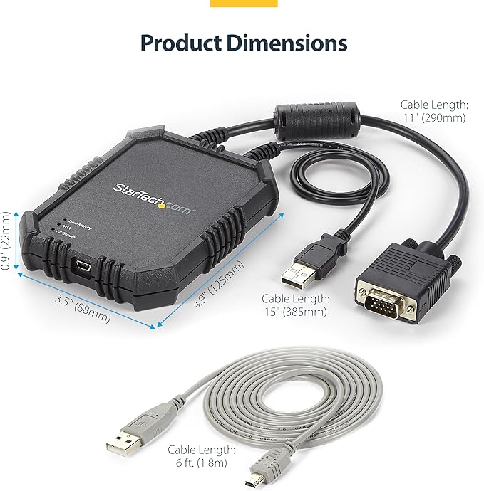 StarTech.com Rugged Laptop Crash Cart Adapter, USB/VGA KVM Console, File Transfer & Video Capture, Windows/Linux/MacOS - TAA