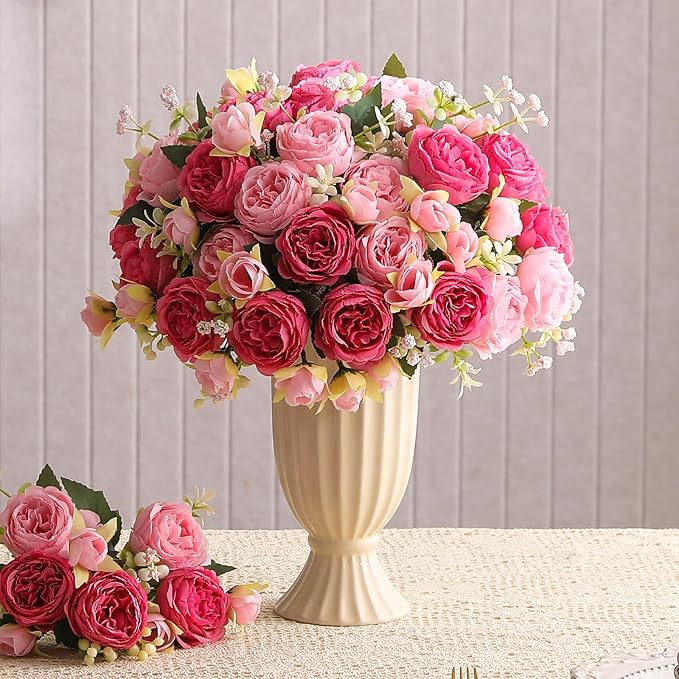 Luyue 8 Packs Peonies Artificial Flowers Faux Peony Bouquet Fake Peonies Flower for Vase Silk Peony Floral Arrangements for Table Centerpiece Wedding Decoration Indoor Home Decor