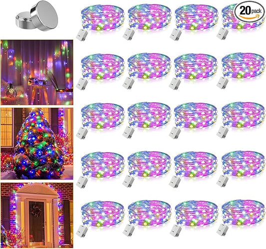 20 Pack Fairy Lights Battery Operated - 3 Speed Modes, 7Ft 20 LED String Twinkle Lights, Waterproof Copper Wire, Mini Firefly Light for Mason Jars Vases Christmas Decor, Multi-Colored